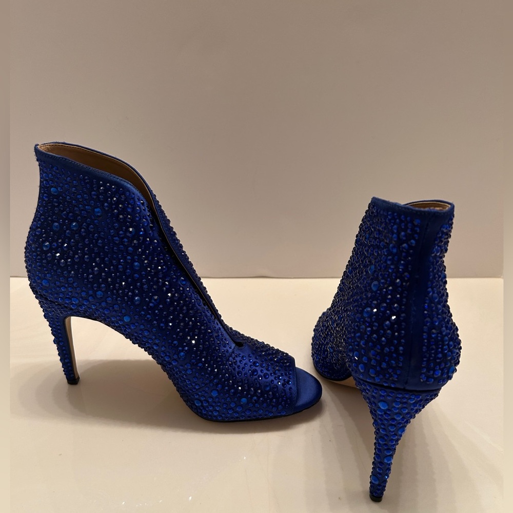 INC International Concepts Royal Blue Crystal Peep-Toe Stiletto Booties Size 9M